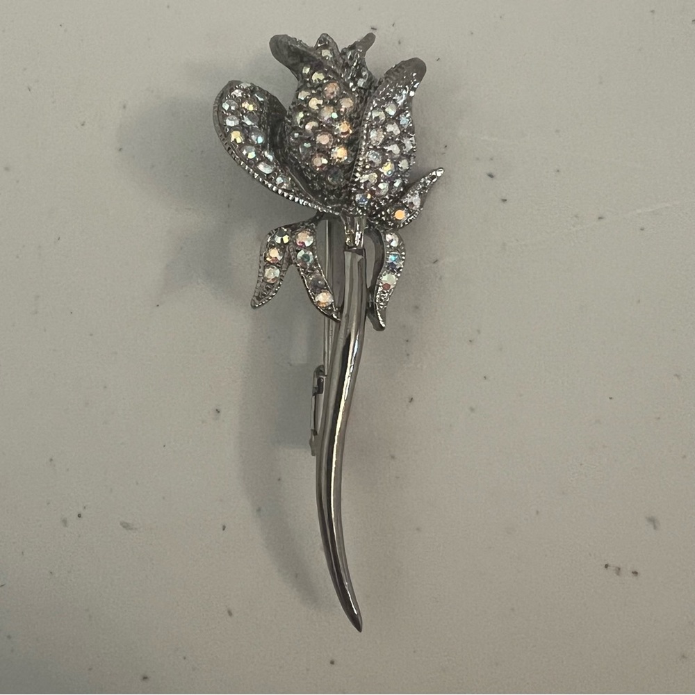 Vintage Butler Aurora Borealis Rhinestone Rose Brooch